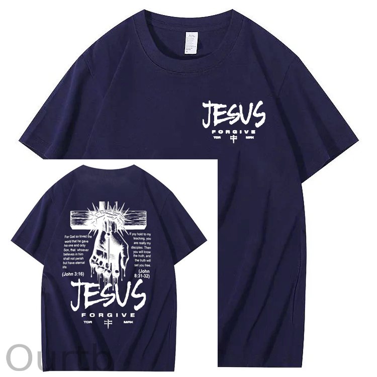 Jesus Forgive Pattern Print 100%Cotton T-Shirt