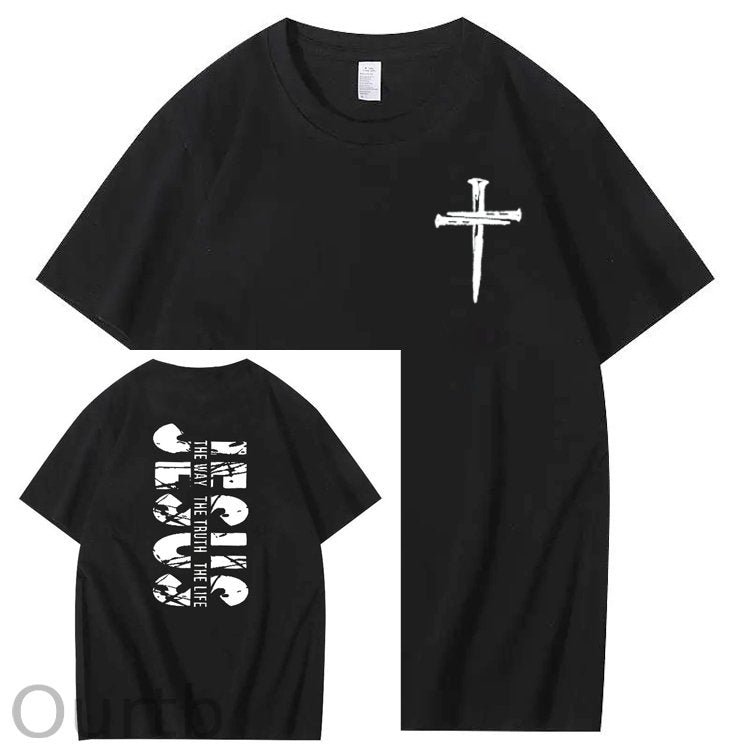 Jesus The Way The Truth The Life  Pattern Print Crew Neck T-Shirt