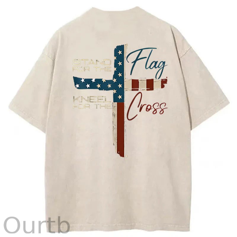 Stand For The Flag Kneel For The Cross 4th Of July Washed T-Shirt