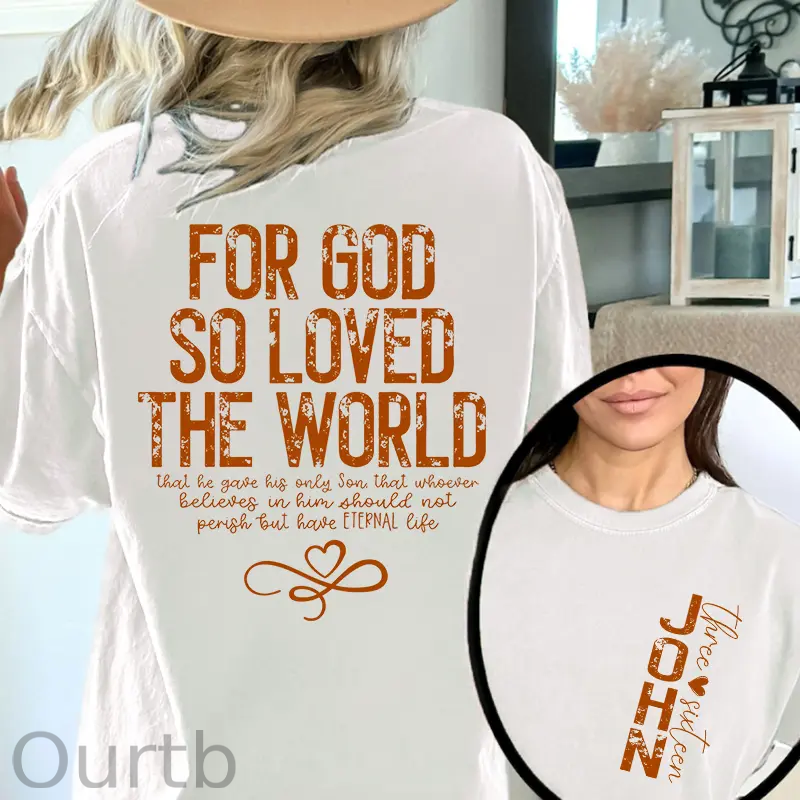 For God So Love The World Pattern 100&Cotton Print T-Shirt