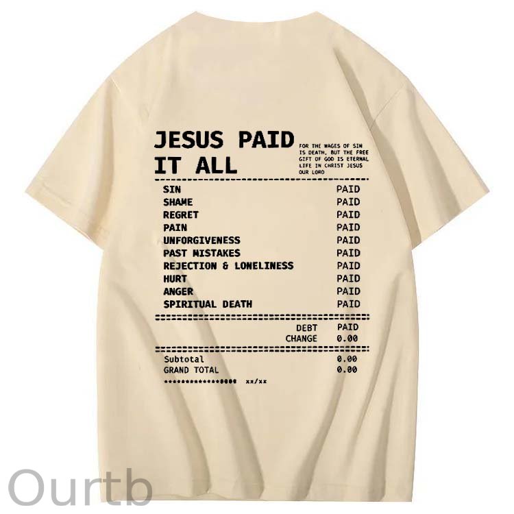 Jesus Paid It All Pattern Print Crew Neck T-Shirt