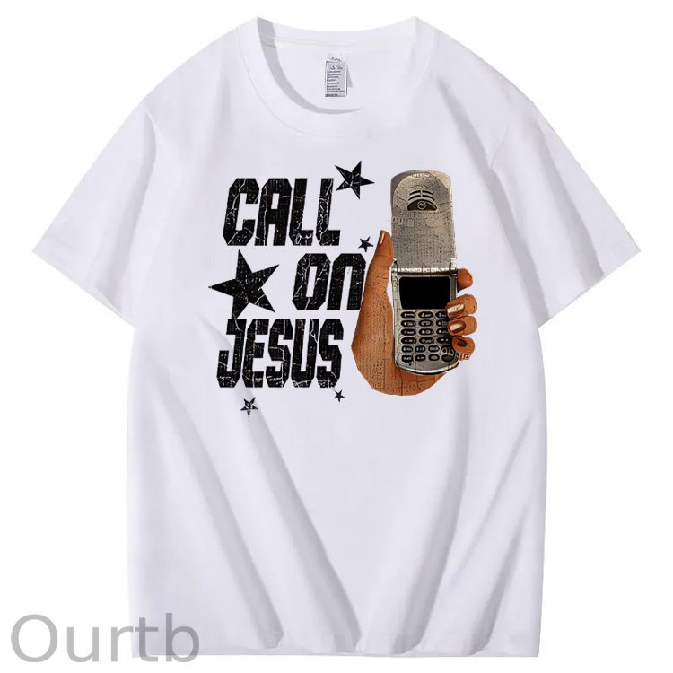 Funny Call On Jesus Pattern 100&Cotton Print T-Shirt