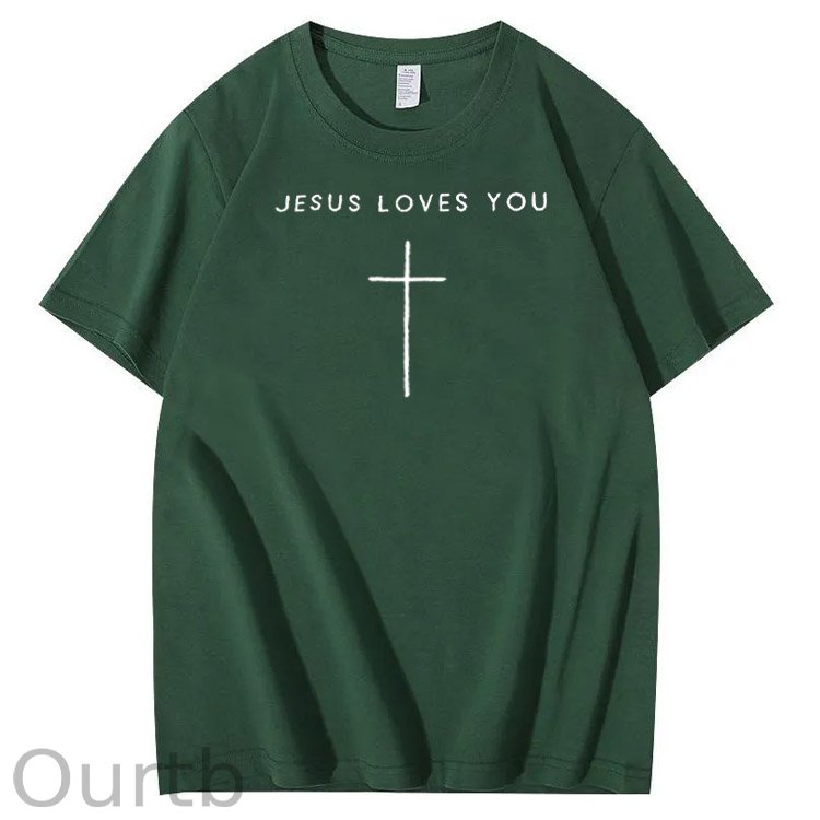 Jesus Loves You Pattern Print Crew Neck T-Shirt