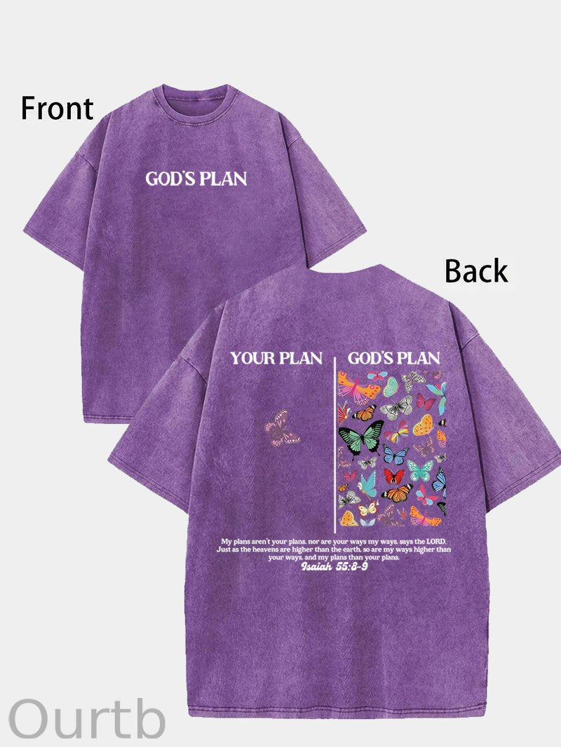 [ New Collection For Women ] God's Plan Unisex Washed T-Shirt, Christian t shirts, Vintage 90s Graphic Tee, Gift Top Womenswear Cotton Streetwear Summer, Gift For Her, For Mom, For Womenswears