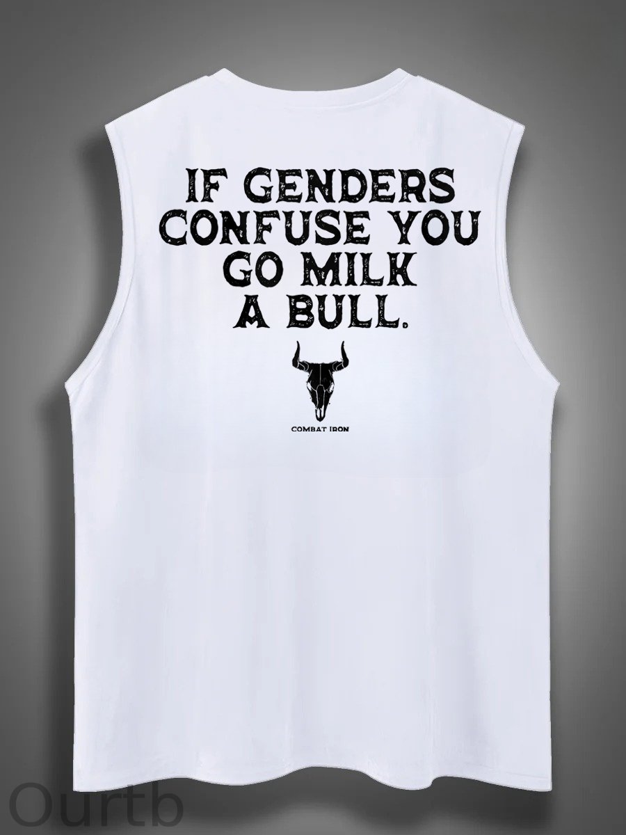 If Genders Confuse You Go Milk A Bull Print Cotton Sleeveless Tank Tops