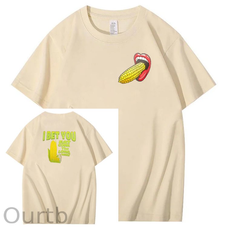 I Bet You  Eat Corn The Long Way  Pattern Print Crew Neck T-Shirt