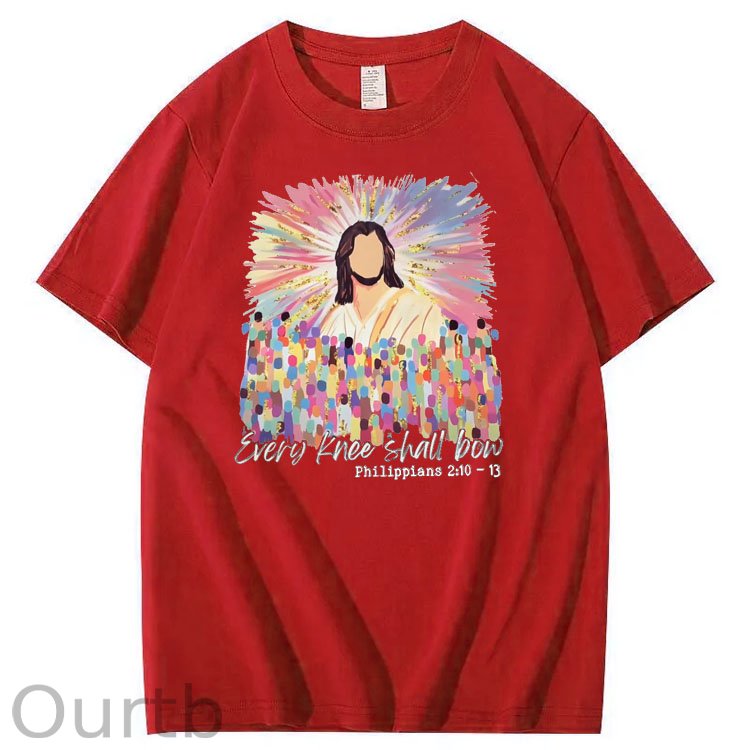 Every Knee Shall Bow Pattern Print Crew Neck T-Shirt