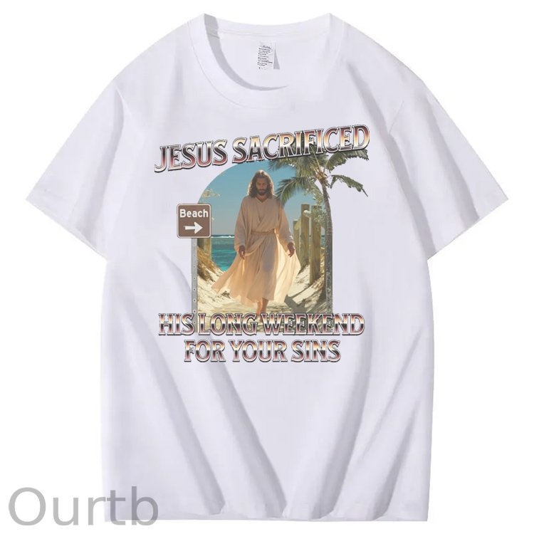 Jesus Sacrifice  Hislong  Weekend  For Your Sins Pattern Print Crew Neck T-Shirt