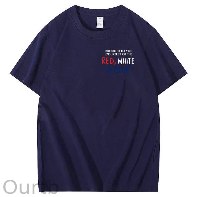 Red White And Blue  Pattern Print 100%Cotton T-Shirt