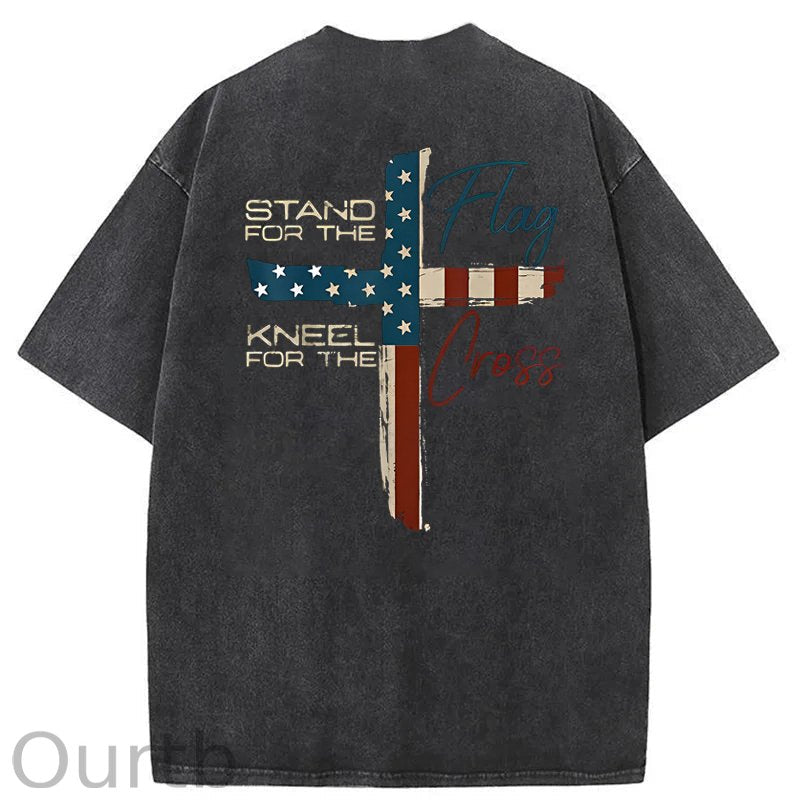 Stand For The Flag Kneel For The Cross 4th Of July Washed T-Shirt
