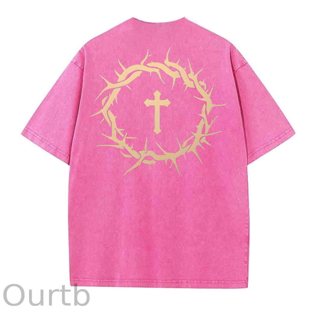 Faith Over Fear  Pattern Washing And Aging Process Crew Neck T-Shirt