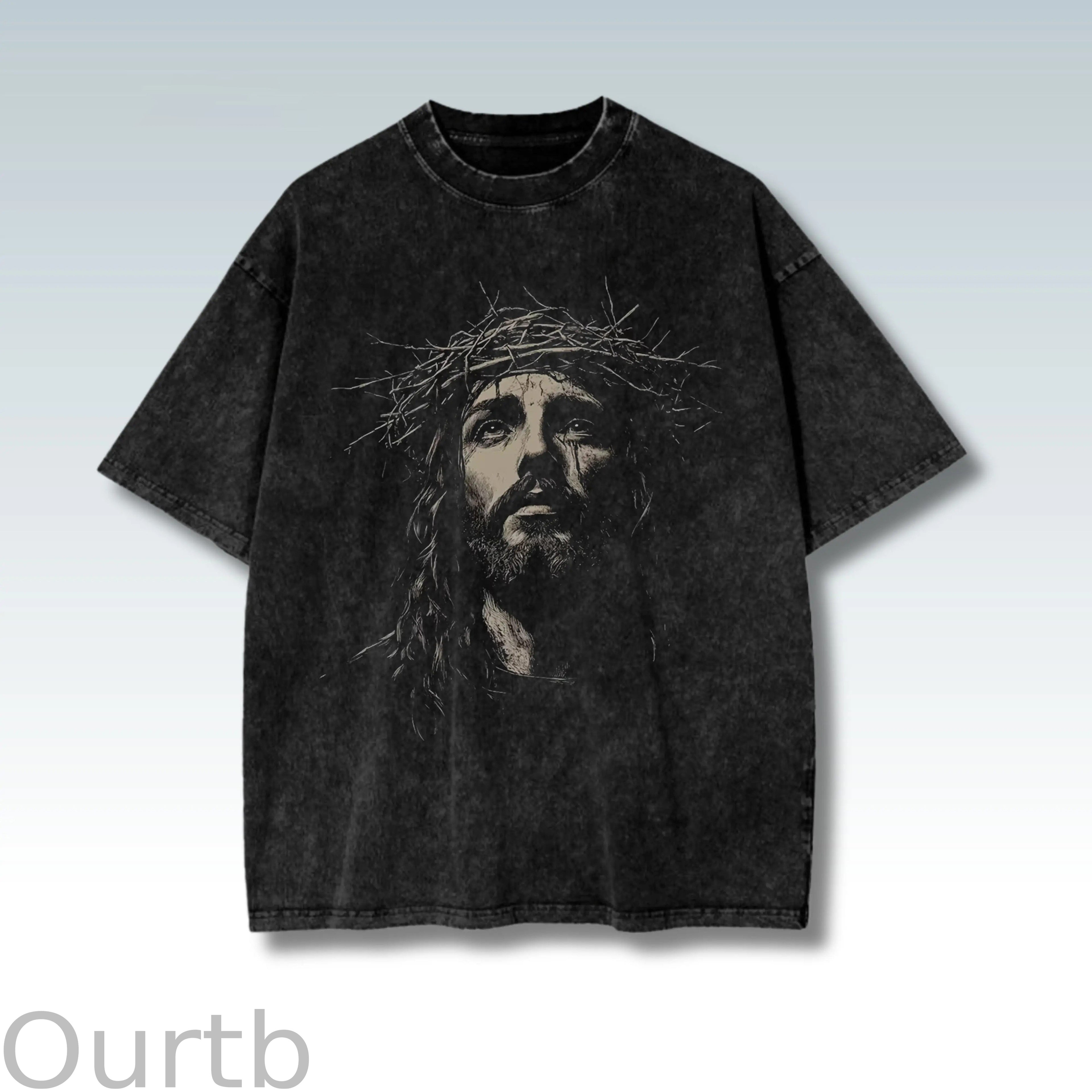 Jesus Crown of Thorns Washed Cotton T-Shirt