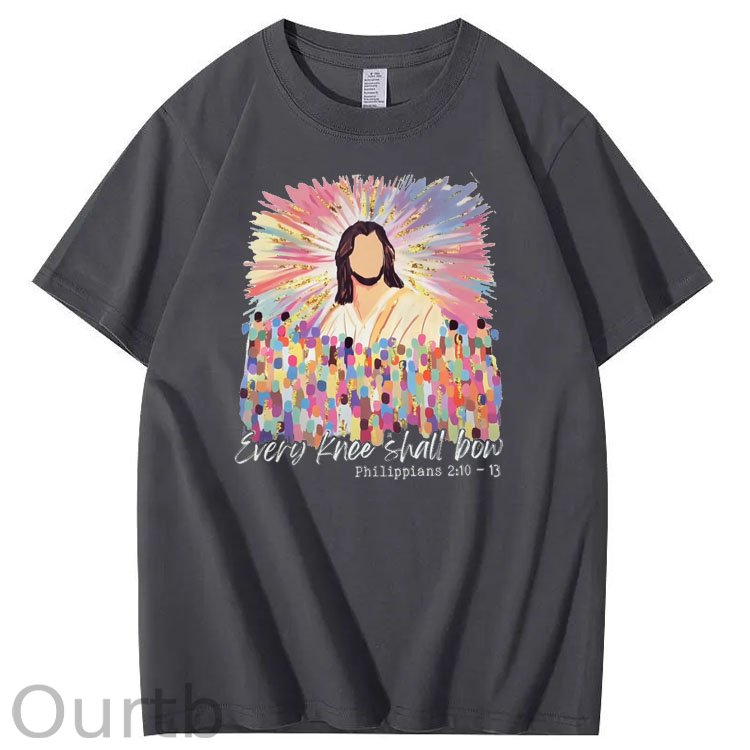 Every Knee Shall Bow Pattern Print Crew Neck T-Shirt