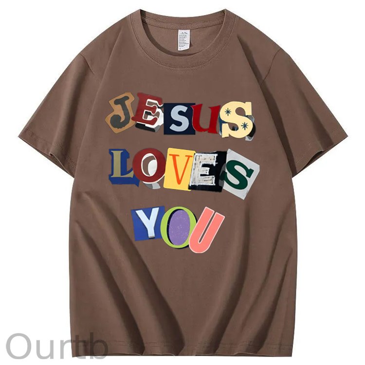 Jesus Loves You  Pattern  Print 100%Cotton T-Shirt