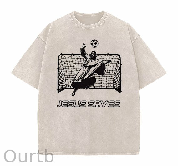 Jesus Saves Funny Easter Jesus Christ Washed And Distressed Craft Pint Pattern Crew Neck T-Shirt
