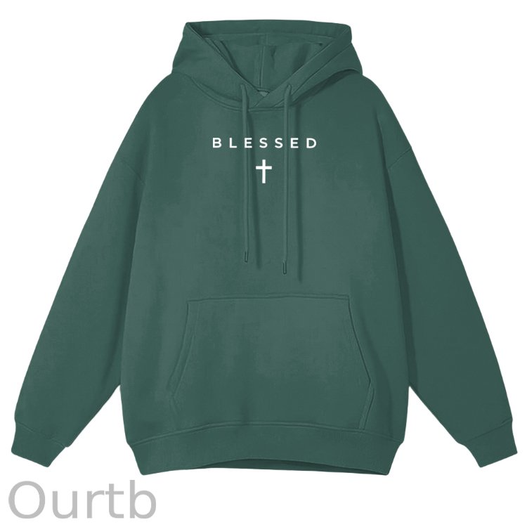 Cross Blessed Cotton Fleece Hooded Sweatshirt