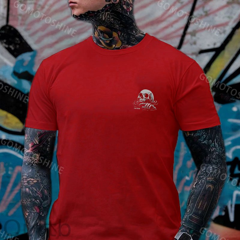 I'M FINE Drowning Skull Black Print T-Shirt