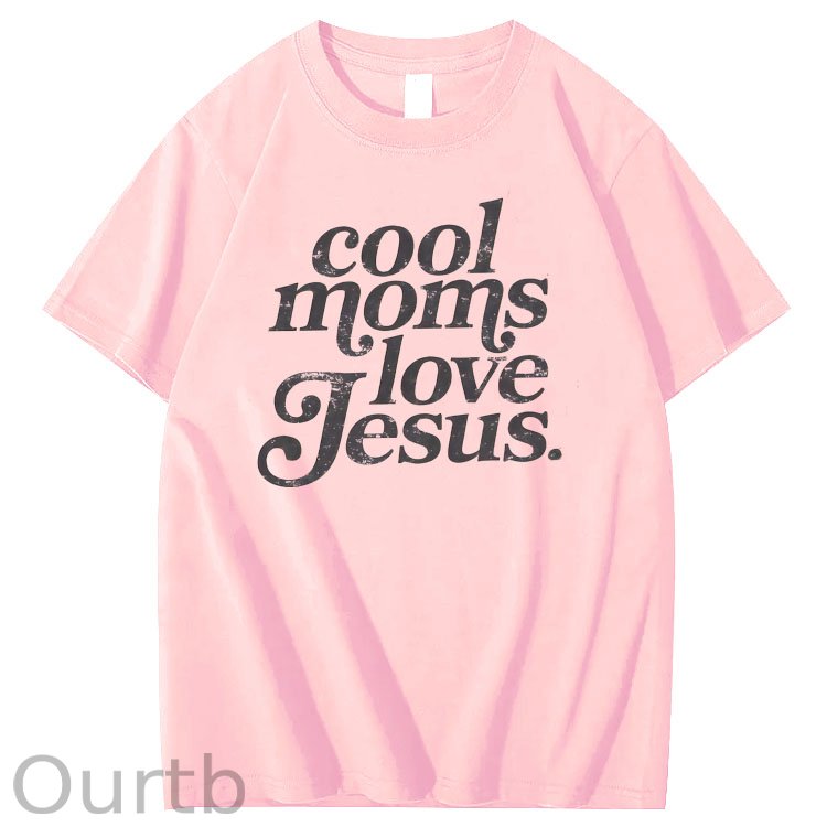 Cool Moms Love Jesus  Pattern 100% Cotton T-Shirt
