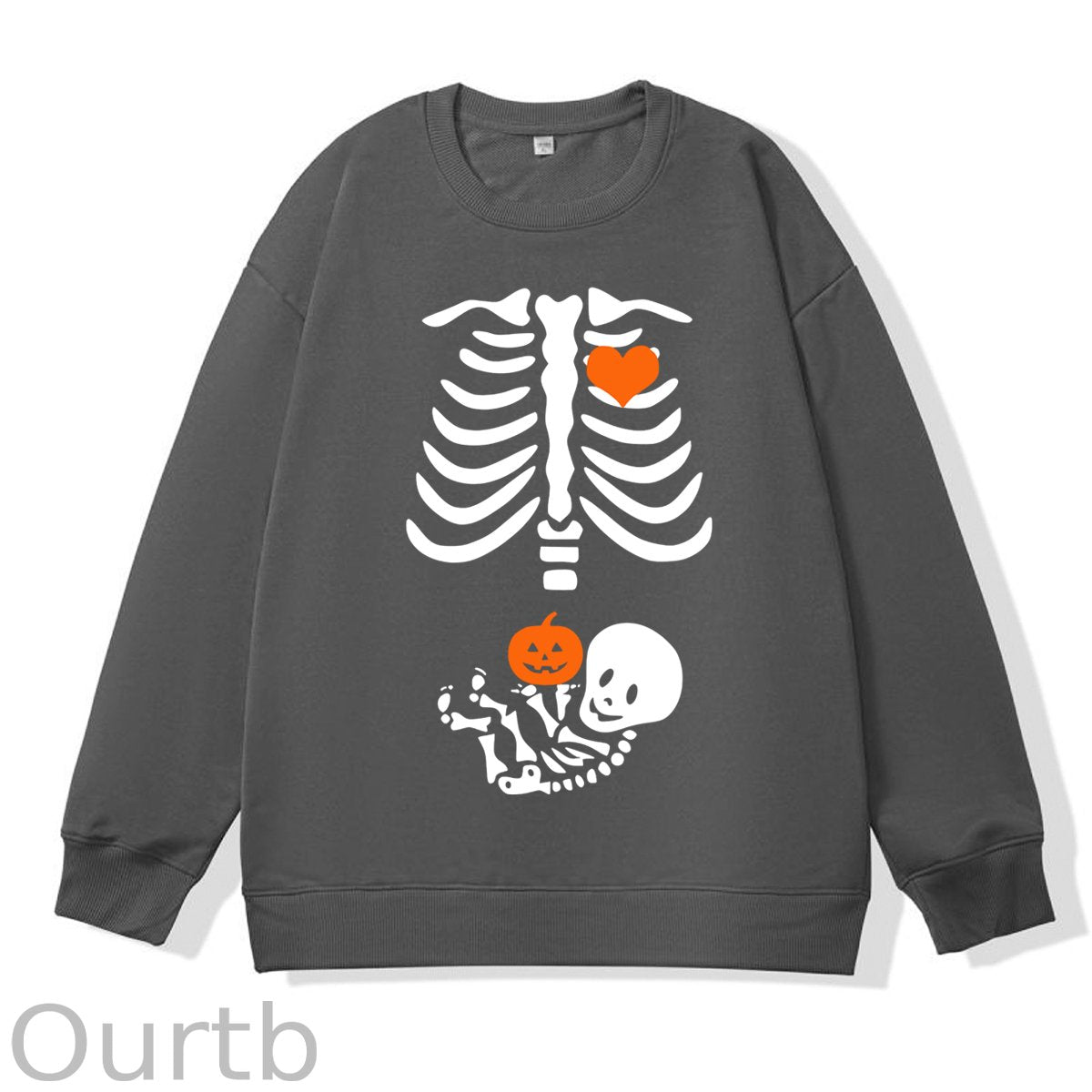 Skeleton Halloween Maternity Pregnancy Announcement Fall Mom 100% Cotton Fall and Winter Sweatshirt