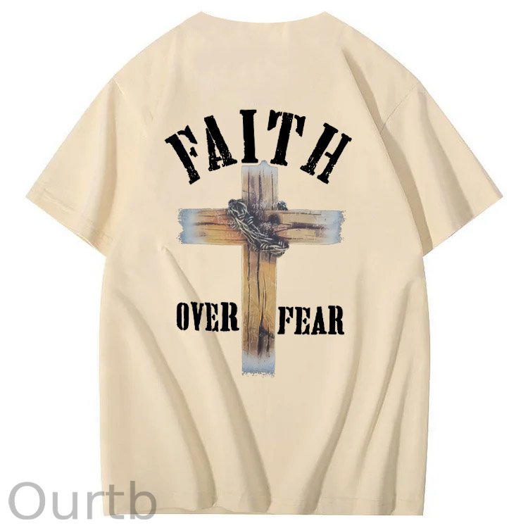 Faith Over Fear  Pattern Print 100%Cotton T-Shirt