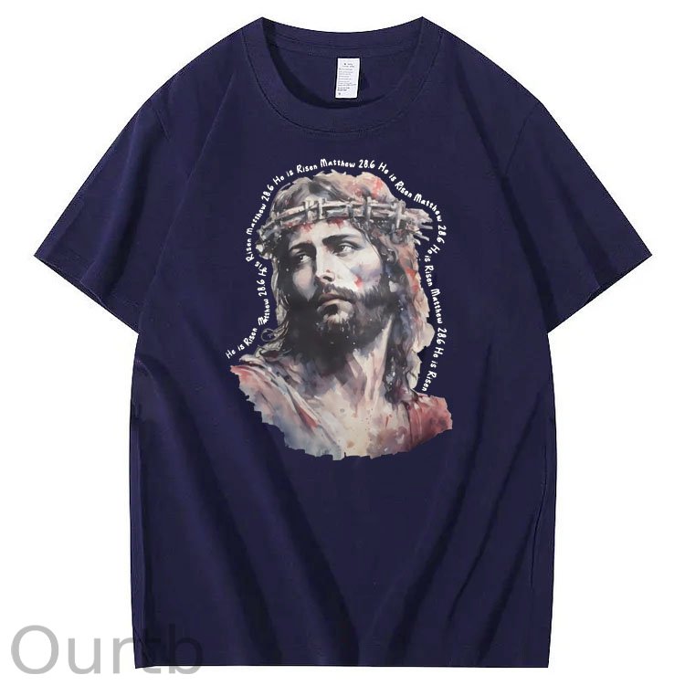 Watercolor Jesus Pattern Print Crew Neck T-Shirt