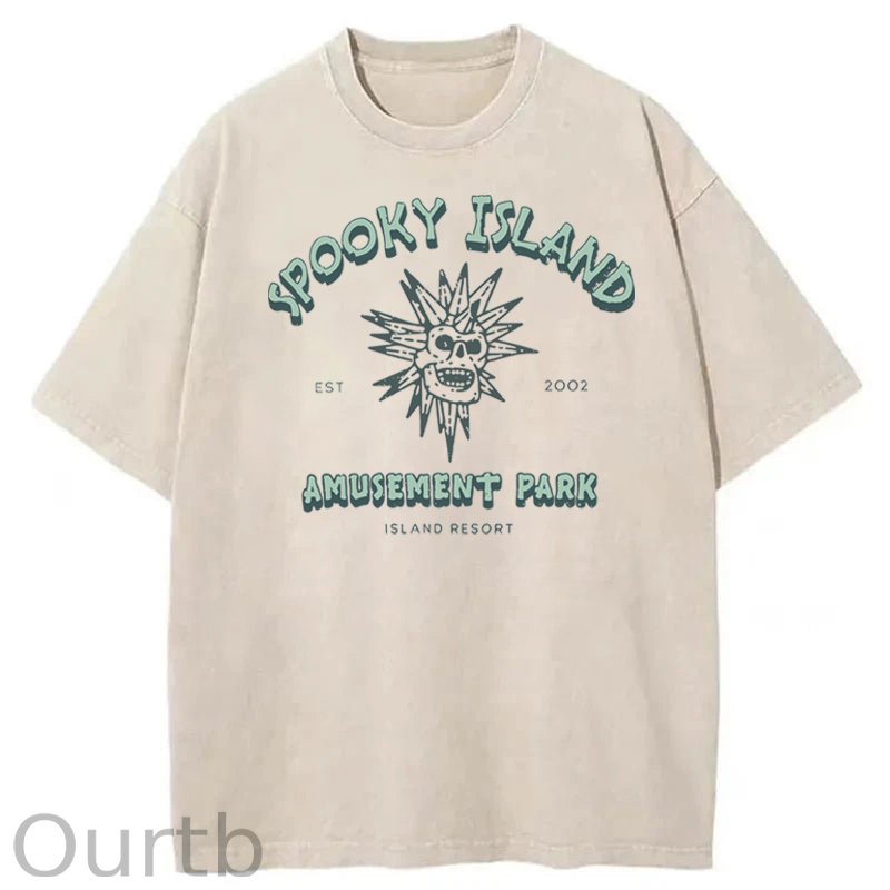 Spooky Island Halloween Washed Cotton T-Shirt