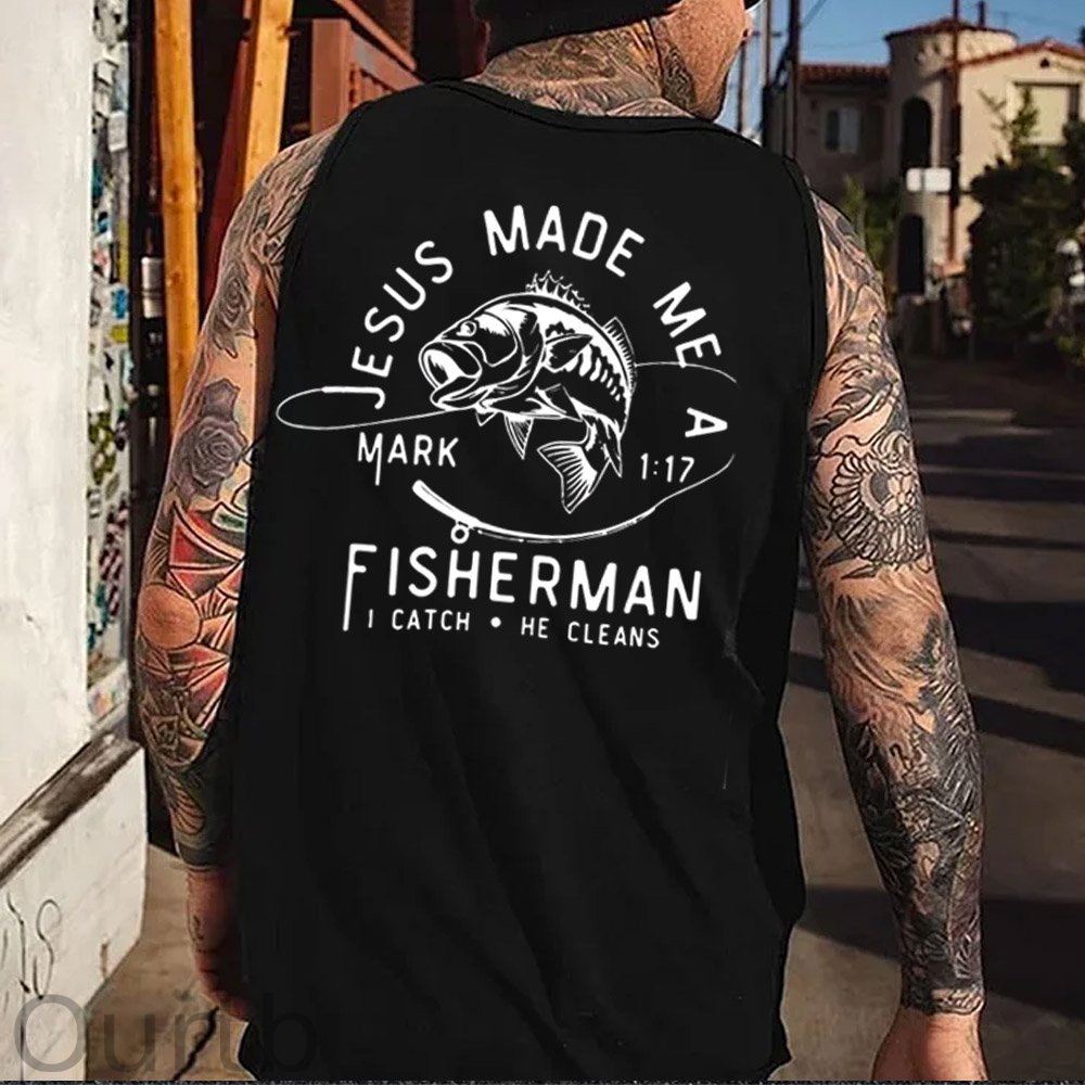 Jesus Made Me A Fisherman  Pattern Print Vest