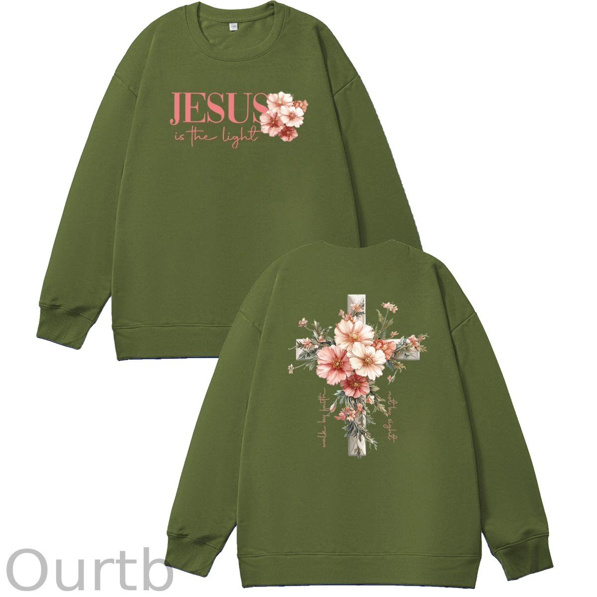 Jesus is The Light  Pattern 100% 300g CottonCrew Neck Sweatshirt