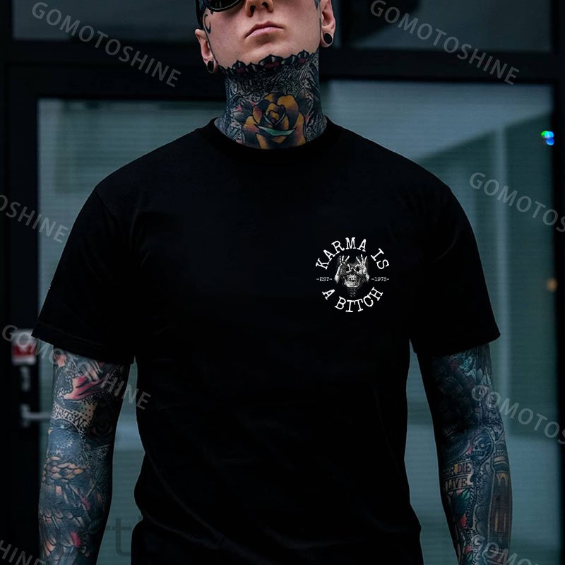 KARMA IS A BITCH Skull With OK Print Men's T-Shirt