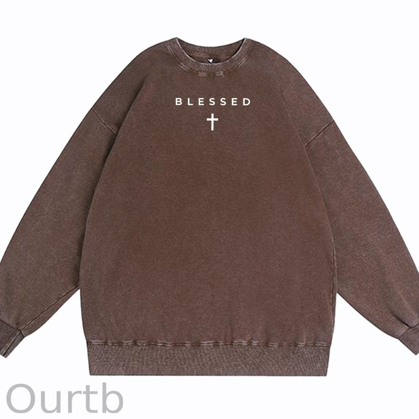 Cross Blessed Cotton Washed Long Sleeve Sweatshirt/Shirt
