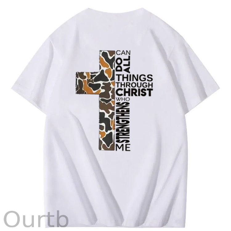 Can Do All Things Through Christ Cool Pattern Printing Print Crew Neck T-Shirt