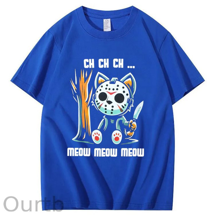 Halloween Funny  Cat Lovers Ch Ch Ch Pattern 100% Cotton  T-Shirt