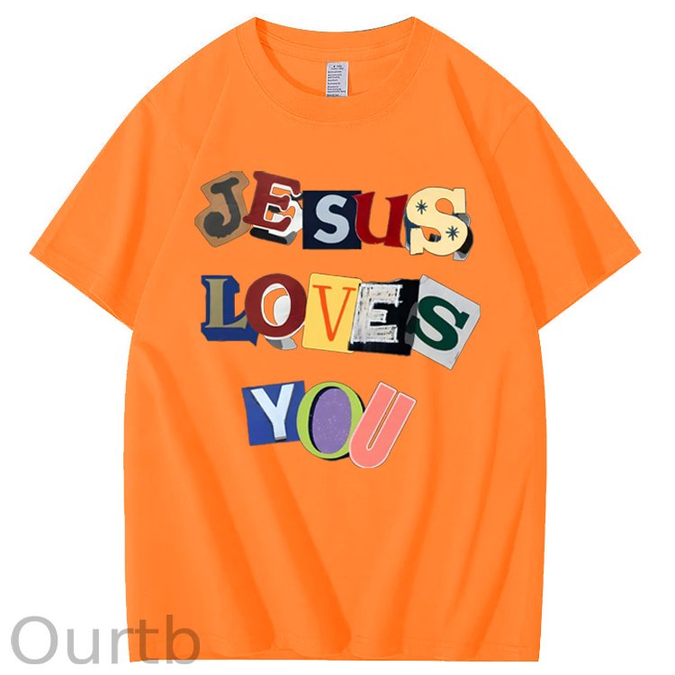Jesus Loves You  Pattern  Print 100%Cotton T-Shirt