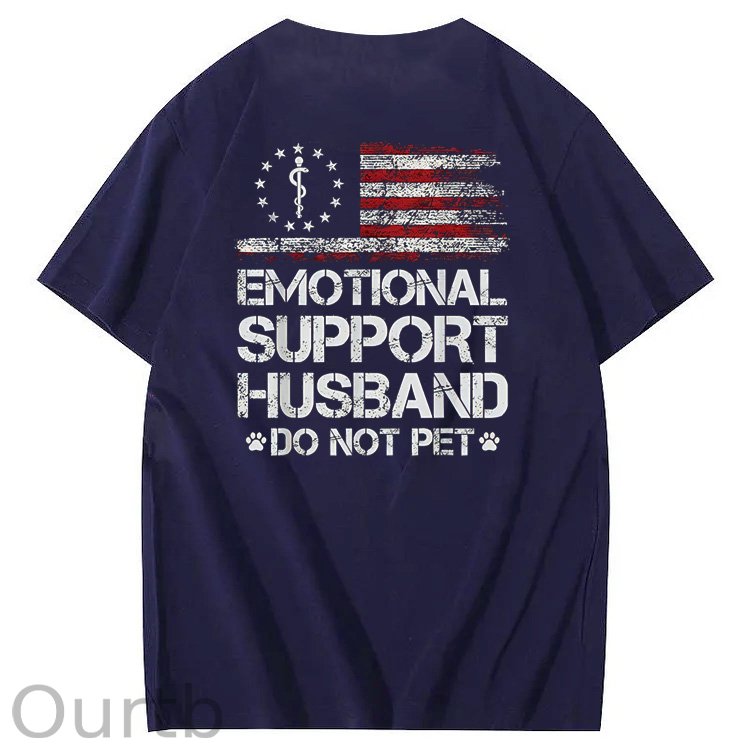 Emorional Support Husband Do Not Pet Pattern100% Cotton T-Shirt