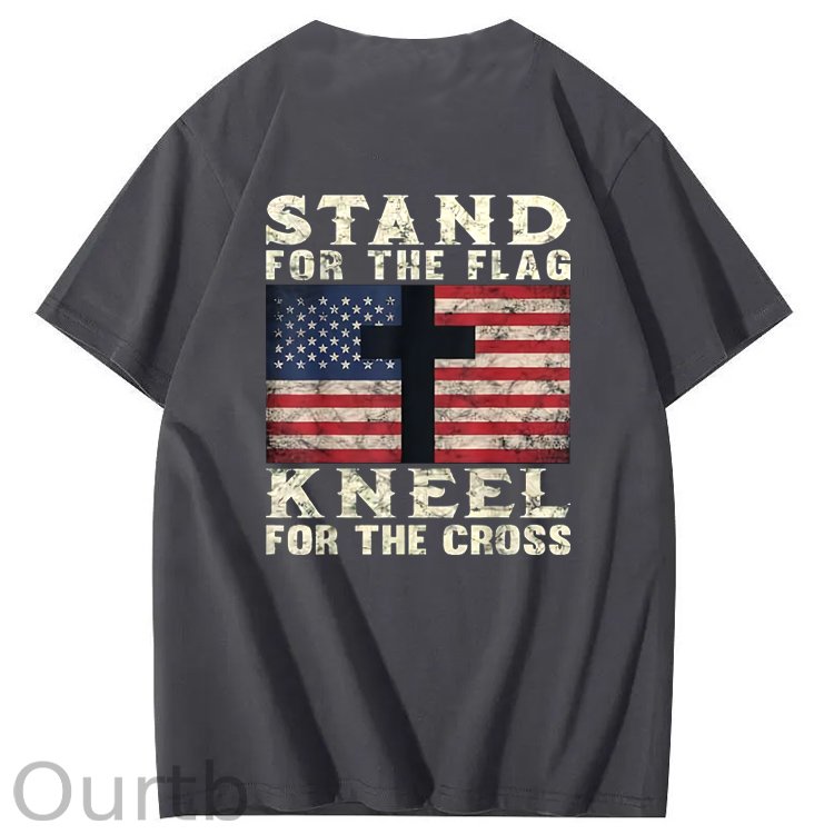 Stand For The Flag Kneel For The Cross Pattern Print 100%Cotton T-Shirt