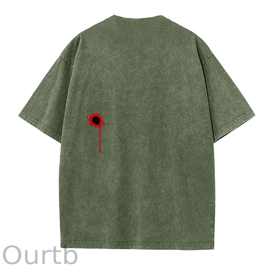 I'm Fine Pattern Washing And Aging Process Crew Neck T-Shirt