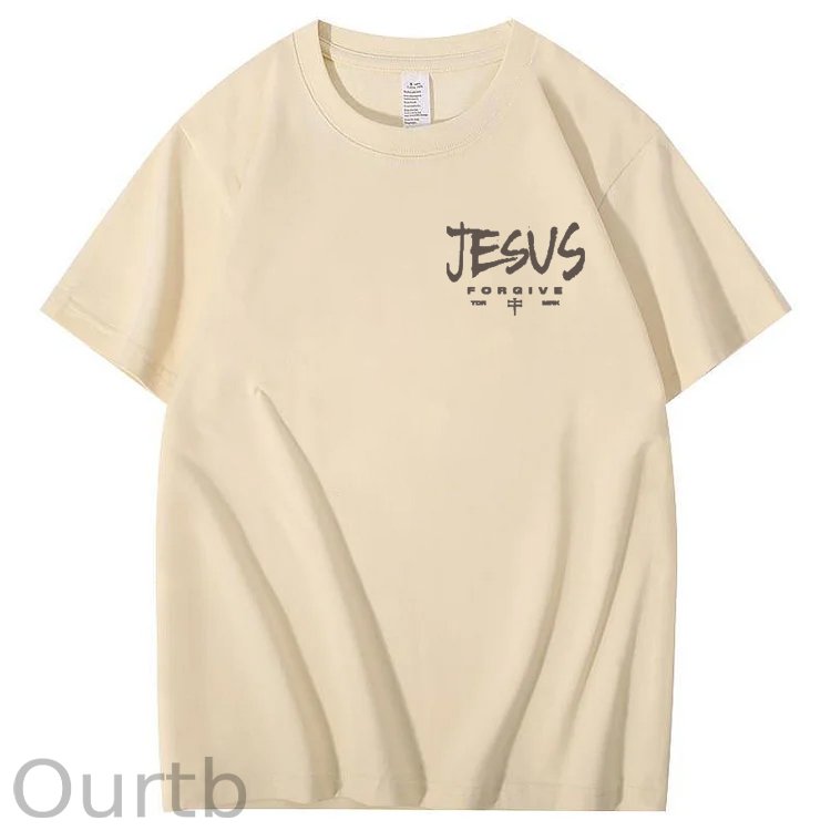 Jesus Forgive Pattern Print 100%Cotton T-Shirt