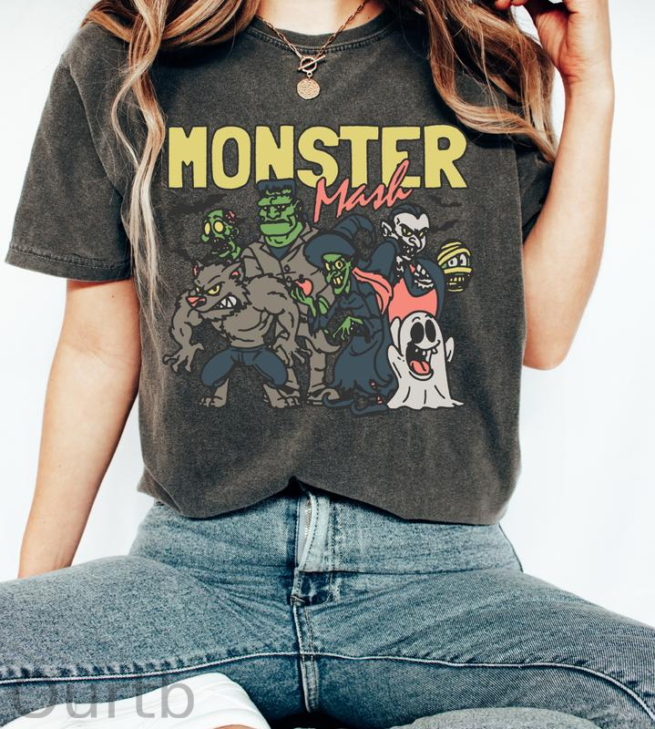 Monster  Washed And Distressed Pattern Crew Neck T-Shirt
