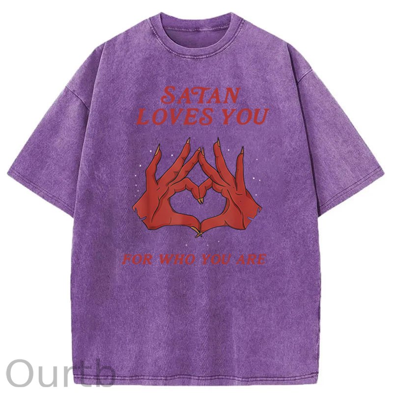 Satan Loves You Washed Cotton T-Shirt