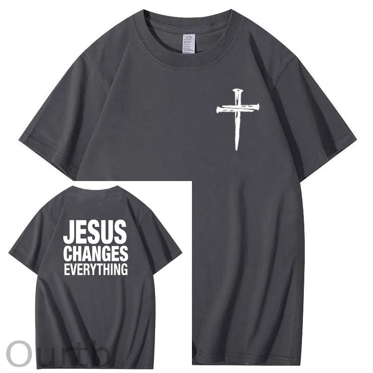 Jesus Changes Everything Pattern Print Crew Neck T-Shirt