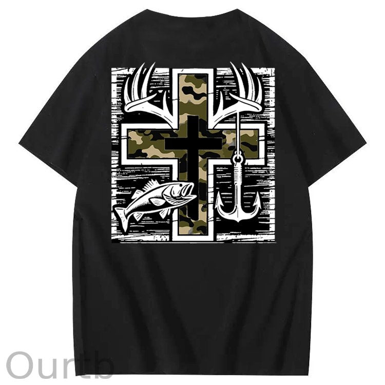 Camo Cross Antlers Faith 100% Cotton T-Shirt