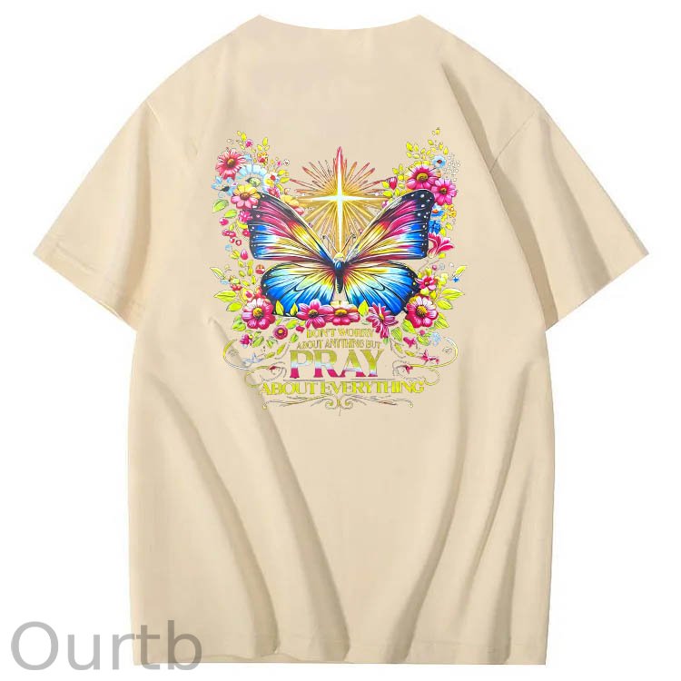 Pray About Everything Pattern Print 100% Cotton T-Shirt