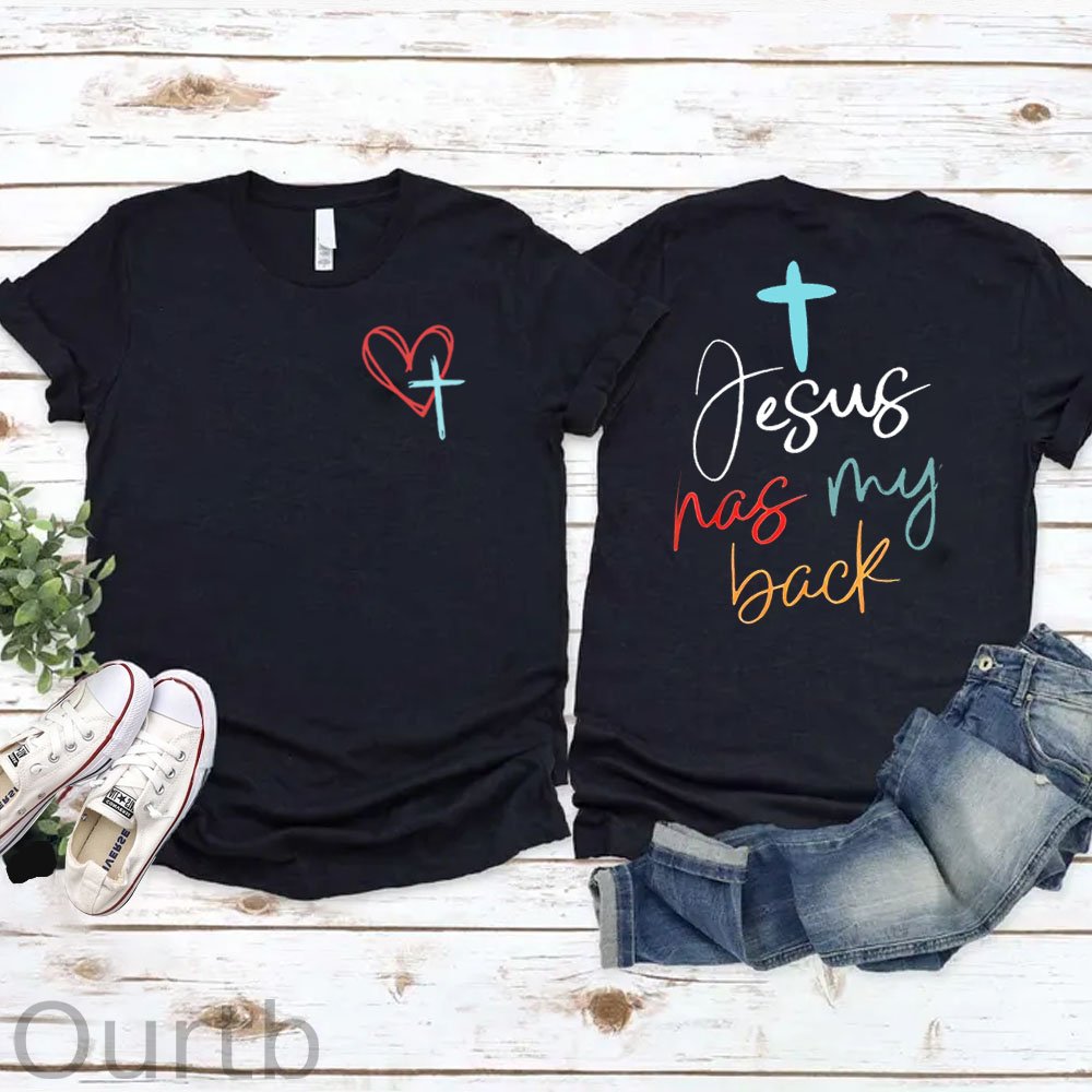 Women's Jesus Has My Back Pattern Round-Neck T-Shirt