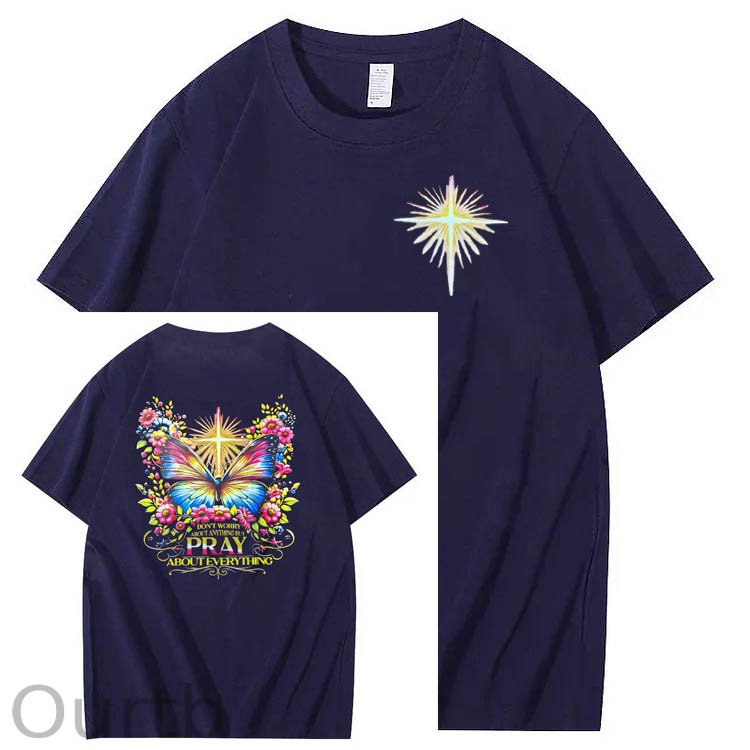 Pray About Everything Pattern Print 100% Cotton T-Shirt