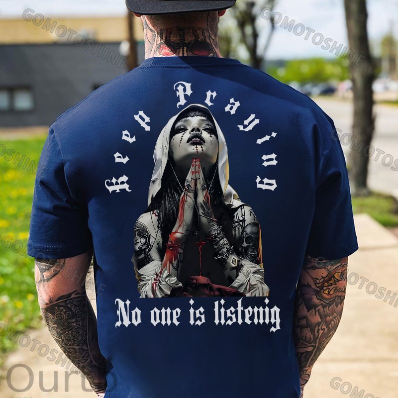 KEEP PRAYING NO ONE LISTENING Bleeding Nun Print Men's T-Shirt
