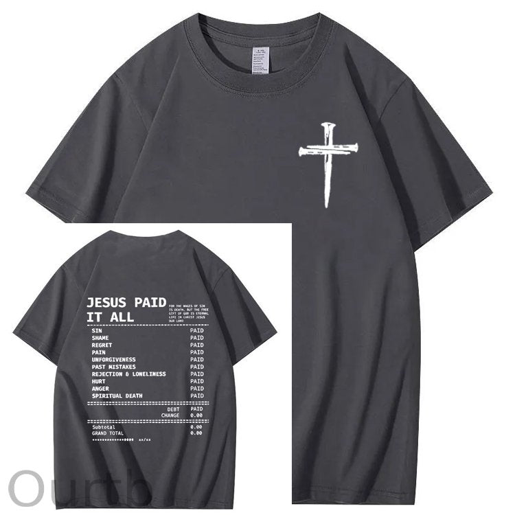 Jesus Paid It All Pattern Print Crew Neck T-Shirt