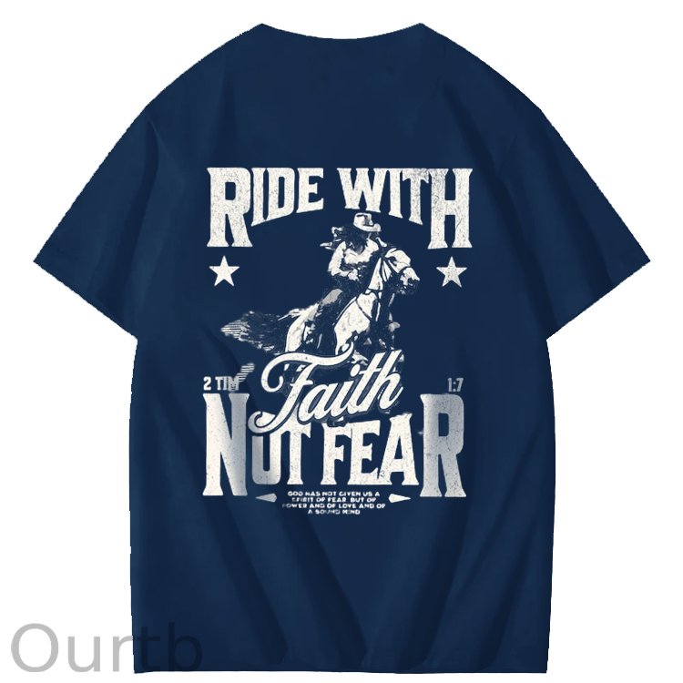 Ride With Faith Not Fear Jesus Christian Faith Art Pattern Print T-Shirt