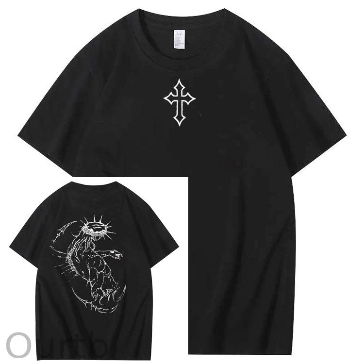 Dark Wind Faith Theme Pattern Print Crew Neck T-Shirt