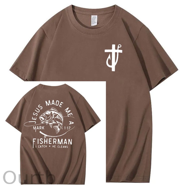 Jesus Made Me A Fisherman Pattern Print 100%Cotton T-Shirt