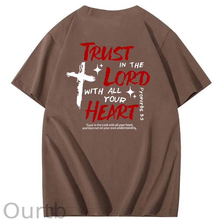 Trust In The  Lord Pattern Print Crew Neck T-Shirt